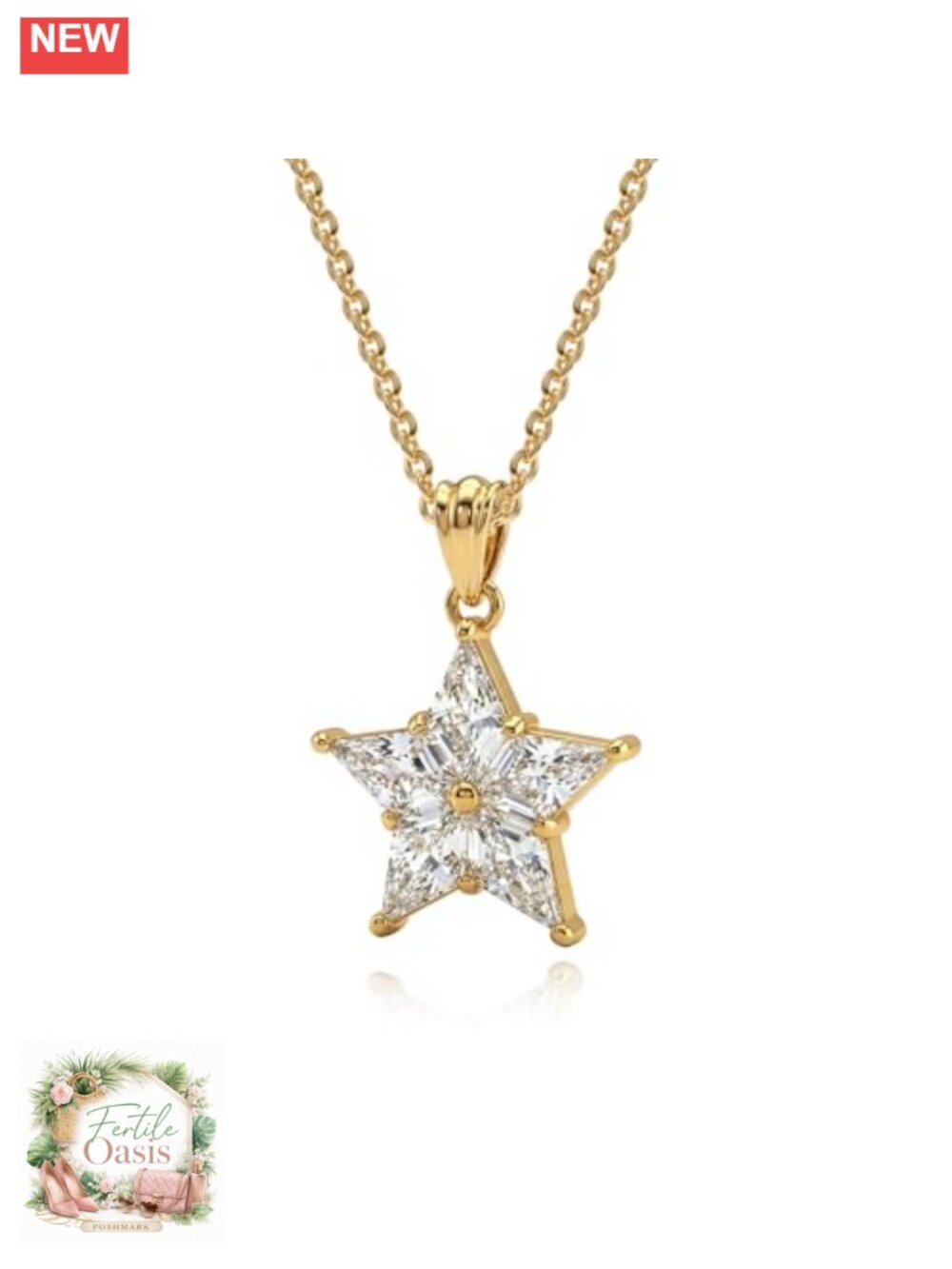 14k Gold Plated Dainty Star Necklace with CZ Pendant, Hypoallergenic